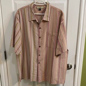 Tommy Bahama Silk Shirt Mens XXL Pink Yellow  Hawaiian Camp Striped Dad Casual